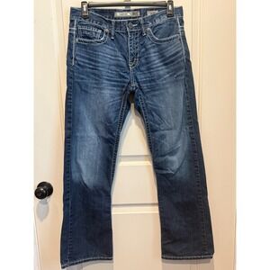 BKE Denim Carter Jeans Mens 33R (33x31) Bootcut Blue Dark Wash